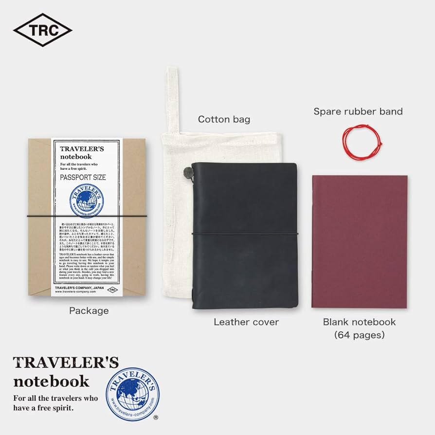 midori TRAVELER'S notebook黒パスポートサイズ MIDORI Traveler's Notebook - Passport Size, Black Leather (Small